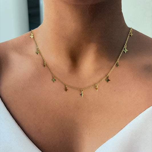 Collar acero inoxidable destellos colgantes dorado