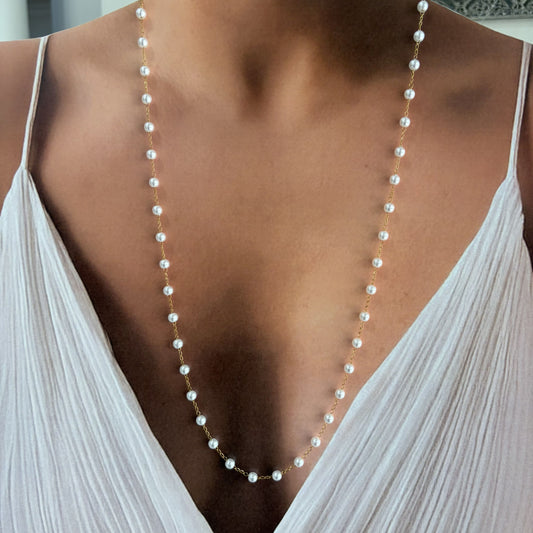 Collar perlas acero inoxidable largo 75 cm