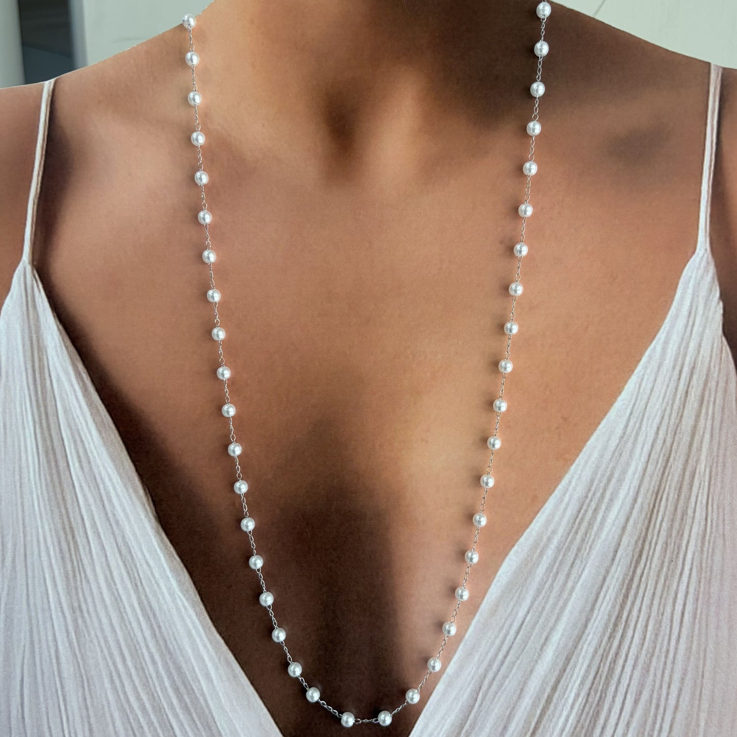 Collar perlas acero inoxidable largo 75 cm