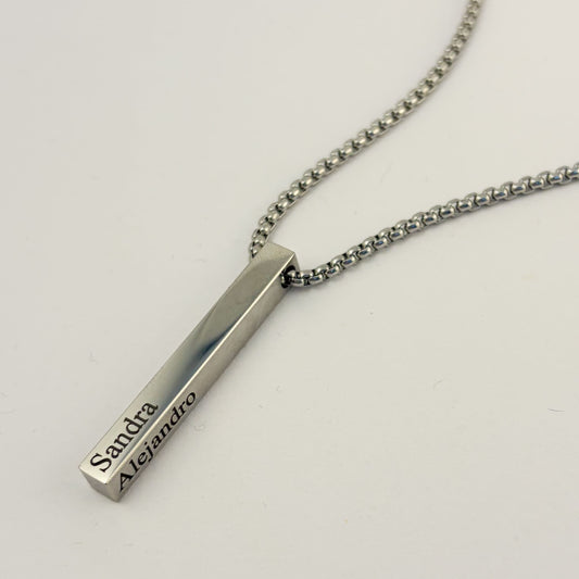 Collar para hombre barra 3D con nombres de hijos grabados -Regalo día del padre