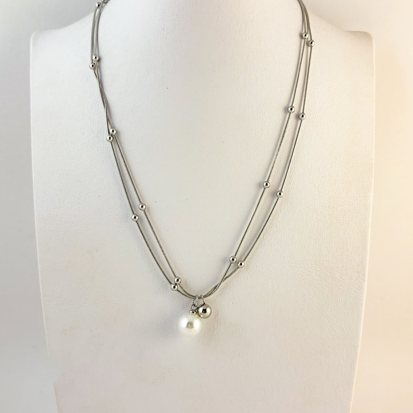 Collar acero inoxiable perla cadena de bolitas