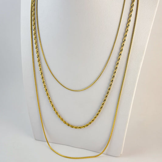 Collar triple acero inoxidable dorado cola de ratón / torsal