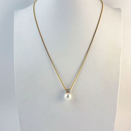 Collar perla acero inoxidable dorado con un cristal