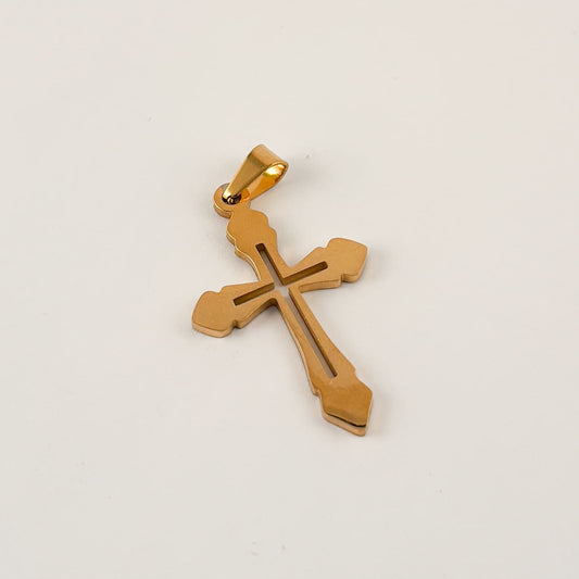 Dije cruz acero inoxidable contorno barroca 3,5 cm ¡Elíge el color!