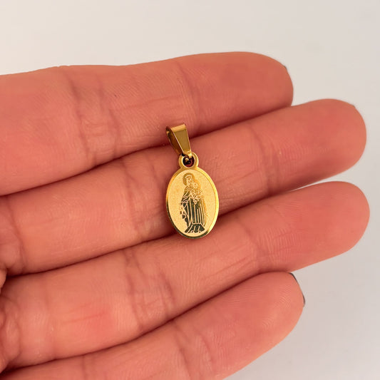 Dije medalla mini virgen del Carmen acero inoxidable dorado