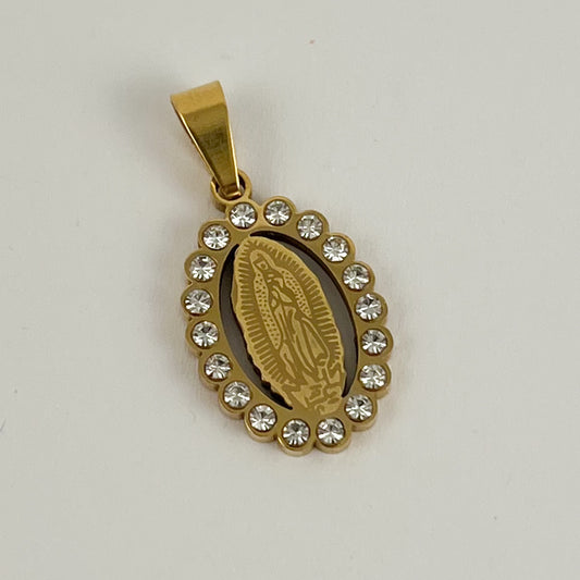 Medalla acero dorada zirconias contorno virgen de Guadalupe 2 cm