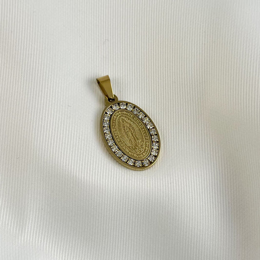 Medalla acero zirconias contorno virgen de Guadalupe 2.5 cm