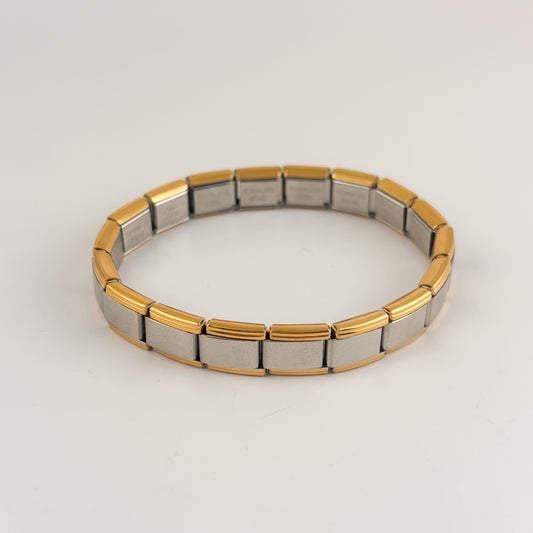 Pulsera italiana acero inoxidable 18 cuadritos bicolor