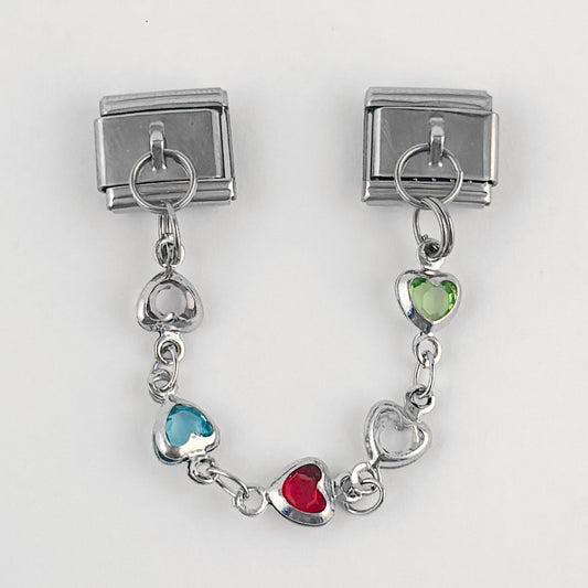 Charm para pulsera italiana doble corazones de colores