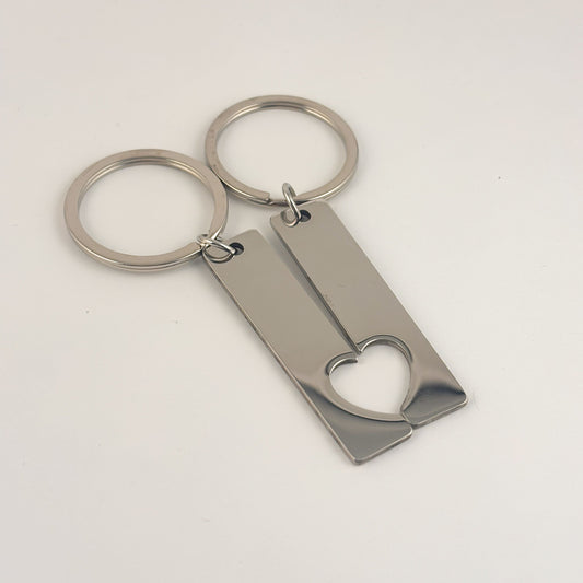 Set de 2 llaveros barra corazón acero inoxidable