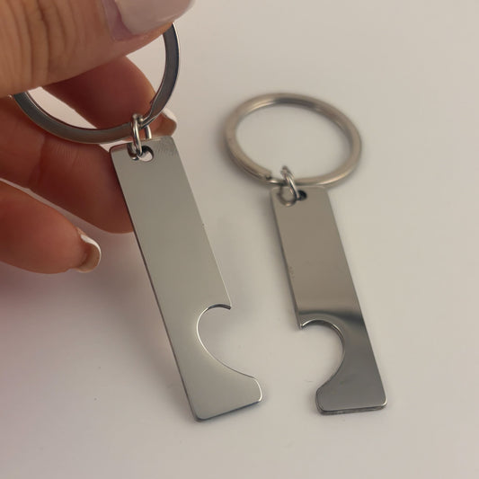 Set de 2 llaveros barra corazón acero inoxidable