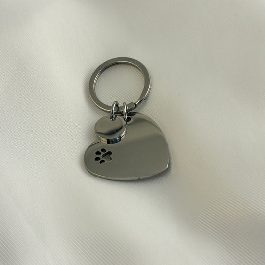 Llavero corazón y circulo patita de perro acero inoxidable