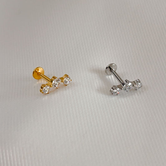 Piercing acero quirúrgico 316L tres zirconias