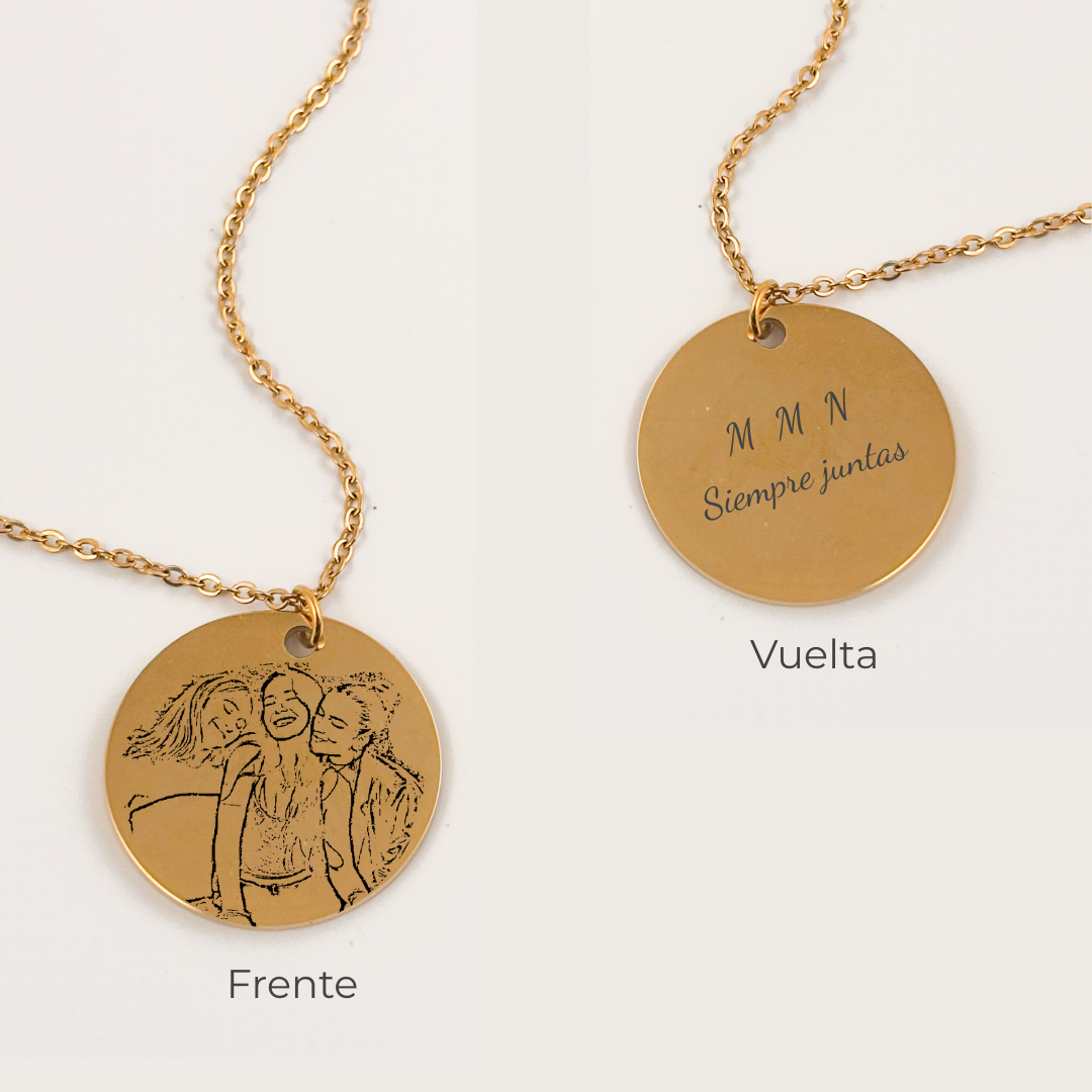 Collar personalizado con foto 2 grabado láser dije circular grande