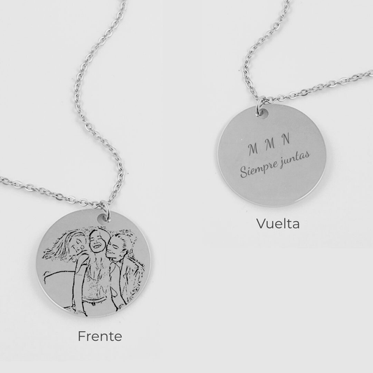 Collar personalizado con foto 2 grabado láser dije circular grande