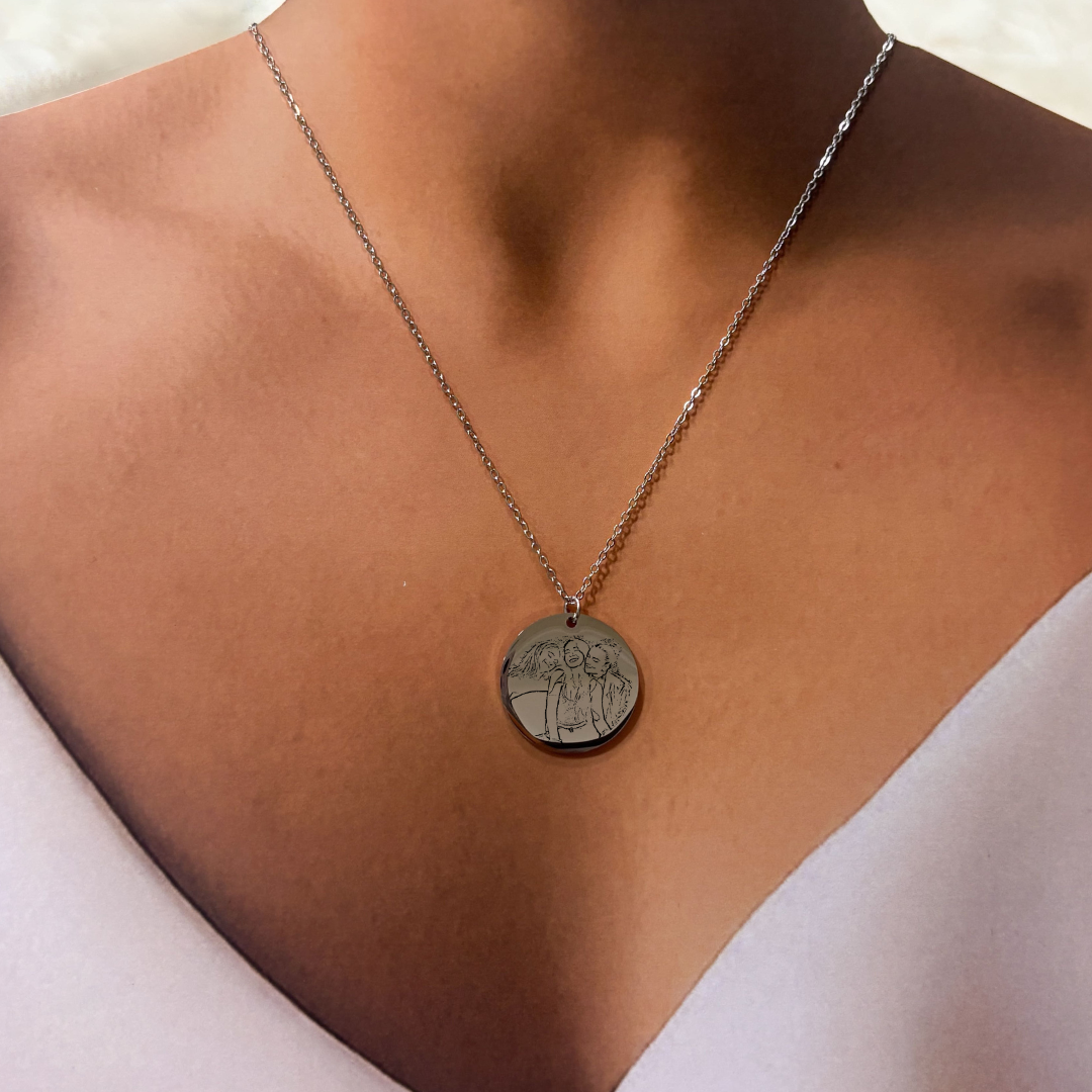 Collar personalizado con foto 2 grabado láser dije circular grande