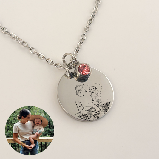 Collar personalizado con 1 grabado láser dije circular con cristal