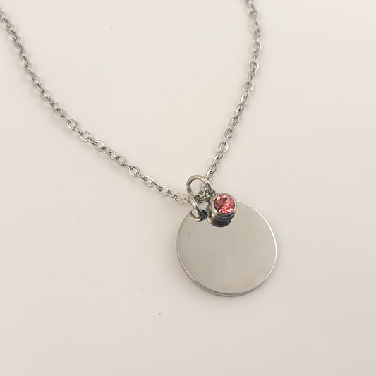 Collar personalizado con 1 grabado láser dije circular con cristal