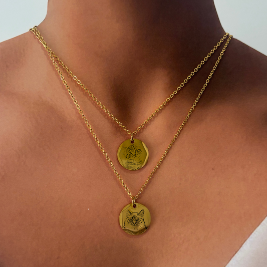 Collar doble personalizado con 1 grabado láser dijes circulares