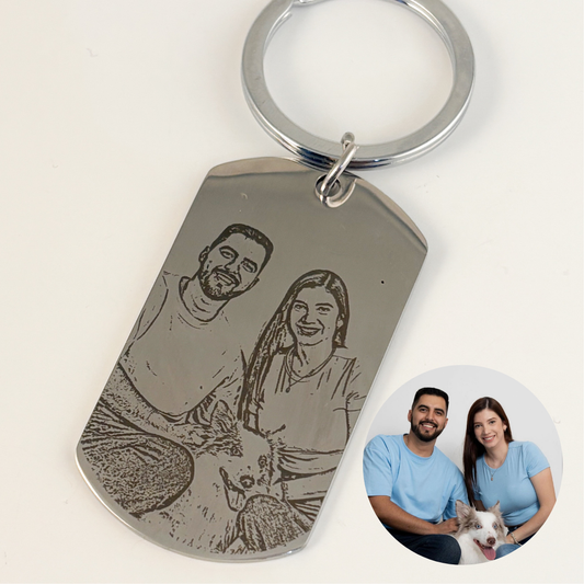 Llavero personalizado con foto y texto placa militar acero inoxidable