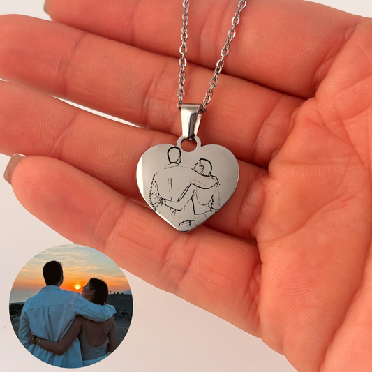 Collar personalizado con foto grabado láser dije corazón