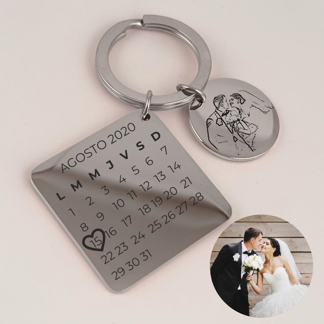 Llavero personalizado calendario y foto acero inoxidable