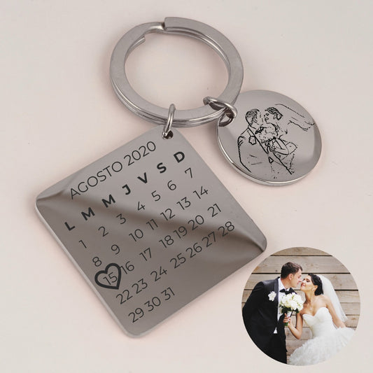 Llavero personalizado calendario y foto acero inoxidable