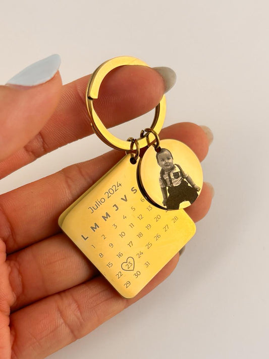 Llavero personalizado calendario y foto acero inoxidable