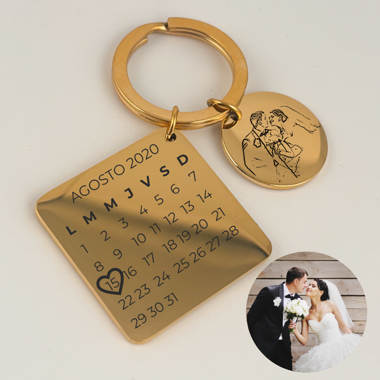 Llavero personalizado calendario y foto acero inoxidable