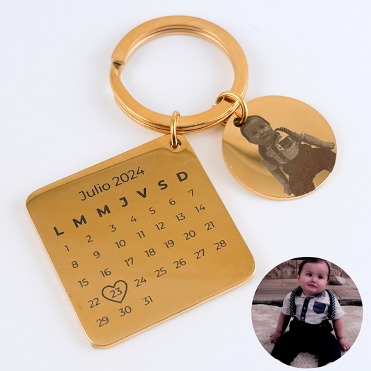 Llavero personalizado calendario y foto acero inoxidable
