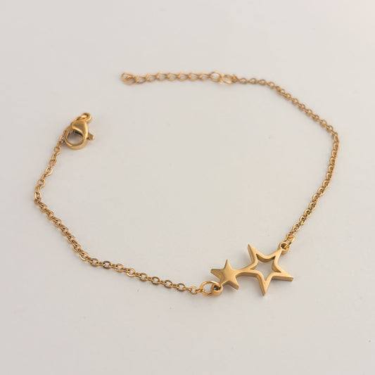 Pulsera acero inoxidable cadena 2 estrellas dorada