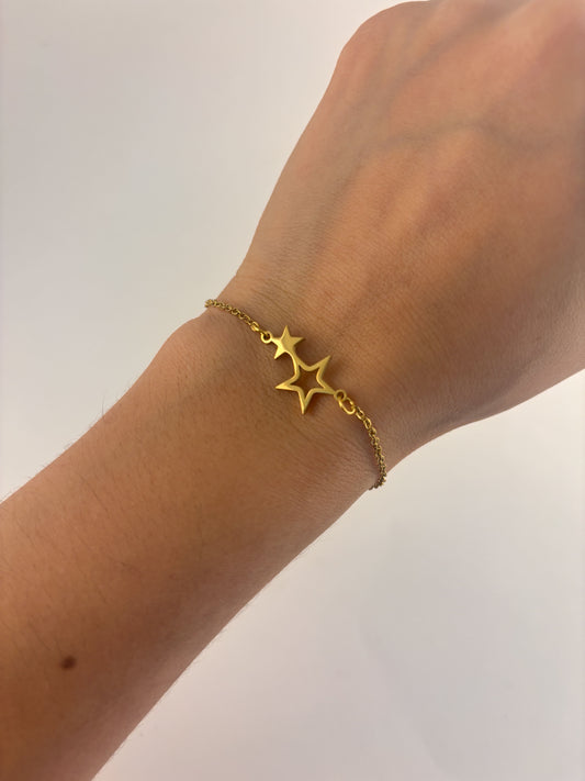 Pulsera acero inoxidable cadena 2 estrellas dorada