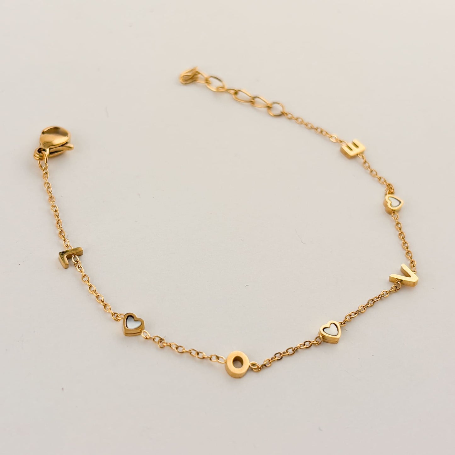 Pulsera acero inoxidable dorado mini love corazones madre perla