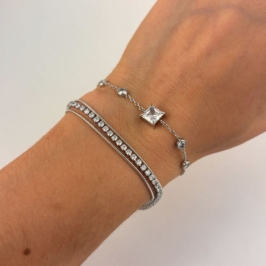 Pulsera acero inoxidable zirconia cuadrada