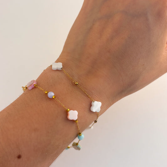 Pulsera acero inoxidable tréboles madre perla