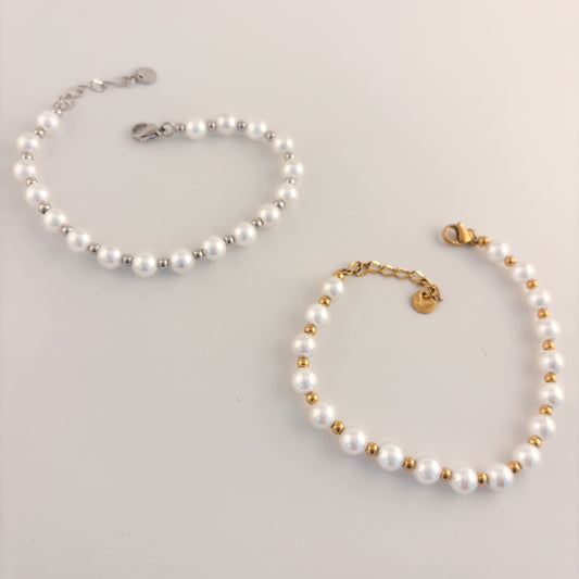 Pulsera acero inoxidable perlas bolitas