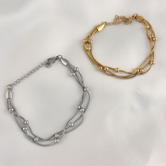Pulsera acero inoxidable triple bolitas