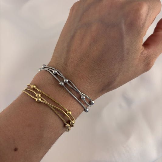 Pulsera acero inoxidable triple bolitas