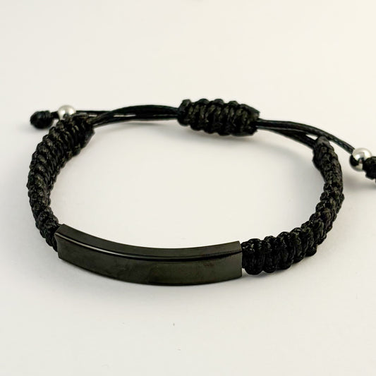Pulsera tejida caballero placa acero inoxidable para grabar