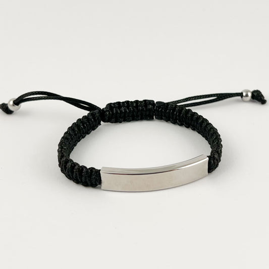 Pulsera tejida para caballero con placa acero inoxidable para grabar
