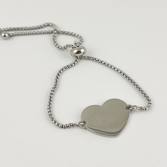 Pulsera acero inoxidable corazón plano ajustable para grabar