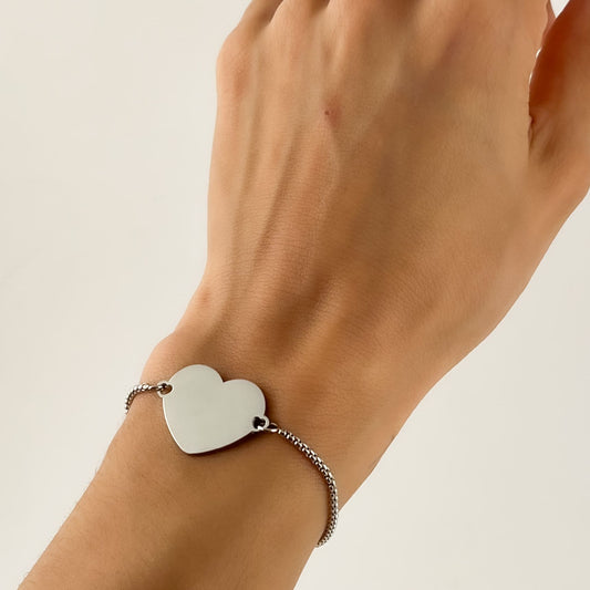 Pulsera acero inoxidable corazón plano ajustable para grabar