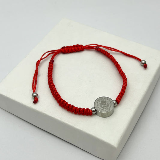 Pulsera hilo medalla de San Benito acero inoxidable