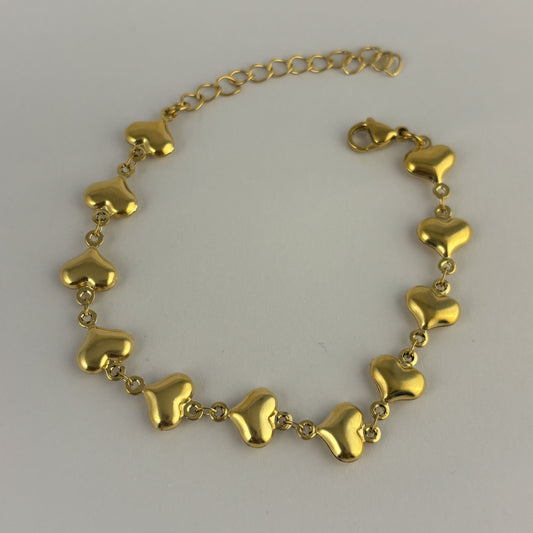 Pulsera corazones acero inoxidable dorado