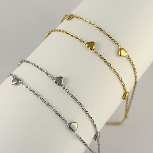 Pulsera doble acero inoxidable corazones lisos