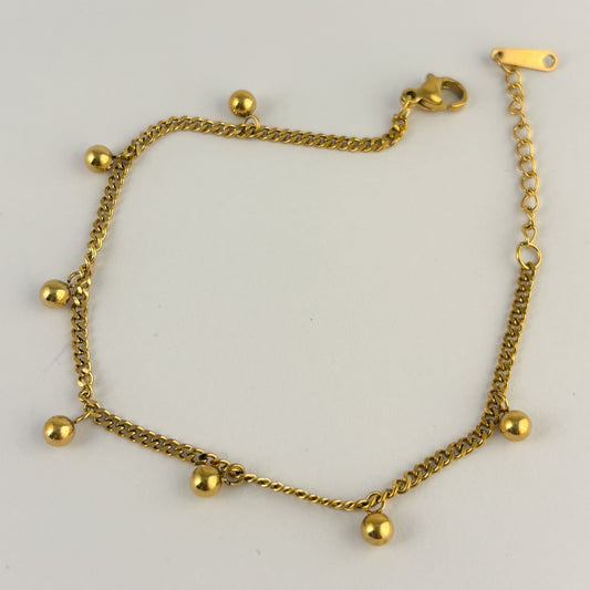 Pulsera acero inoxidable bolitas colgantes dorado