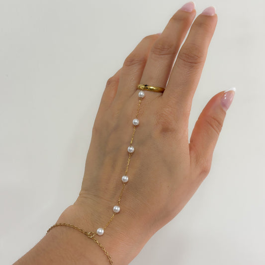 Pulsera con anillo acero inoxidable perlitas dorado