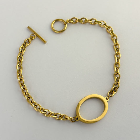 Pulsera acero inoxidable cadena aro dorado