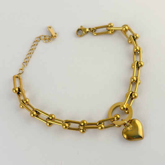 Pulsera acero inoxidable dorada eslabón tiff corazón
