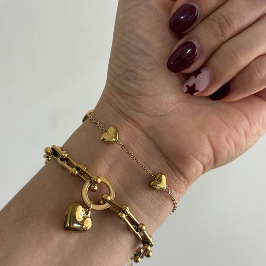 Pulsera acero inoxidable dorada eslabón tiff corazón